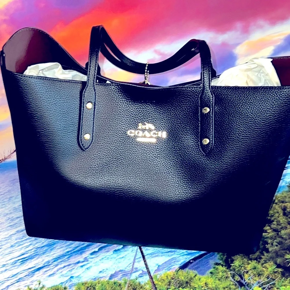 COACH tote Bag Black Leather - Picture 4 of 13